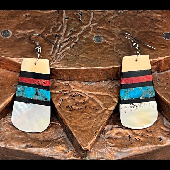 Native American Turquoise Dangle Earrings - Picture 6 of 7